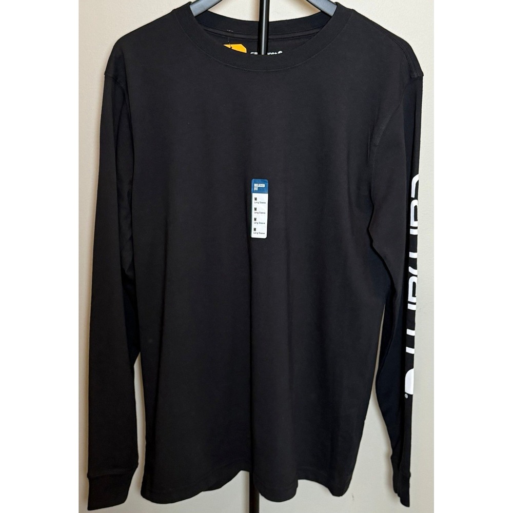 Carhartt Men's Black Cotton Knit Relaxed Fit Heavyweight LS Logo Tee Crew M NWT